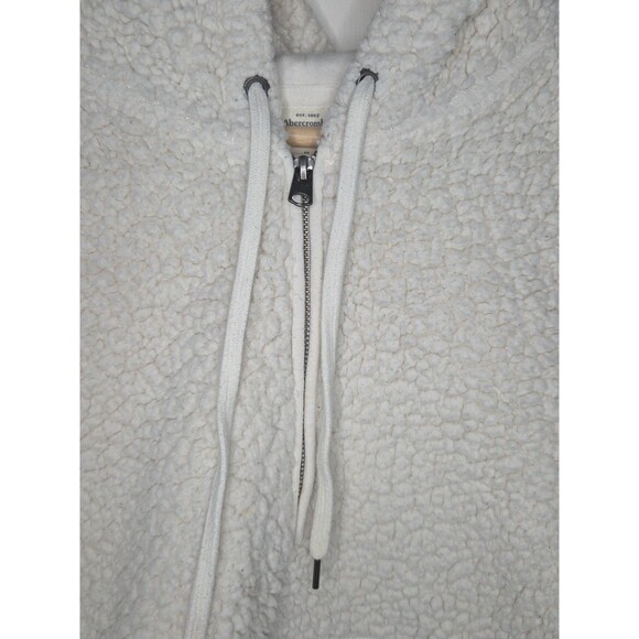 Abercrombie & Fitch Cream Colored Sherpa crop Hoodie 3/4 Zip Kangaroo Pouch Sz M - Picture 7 of 11